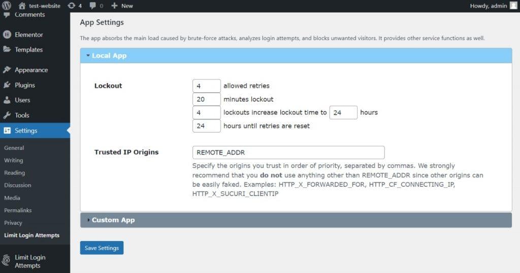 bagian pengaturan plugin Limit Login Attempt Reloaded