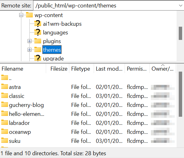 filezilla remotesite publichtml wpcontent themes