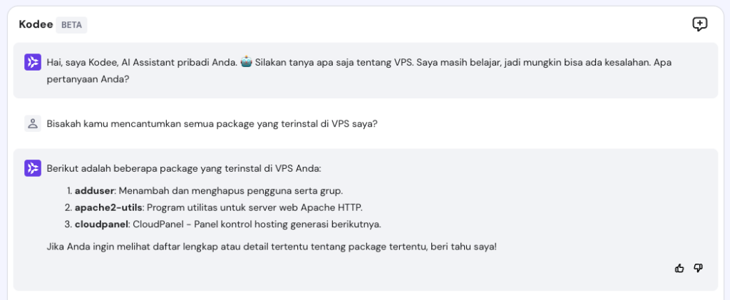 kodee menampilkan daftar package yang terinstal di Ubuntu