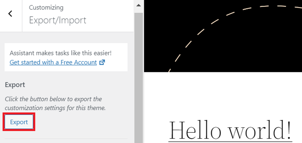 memilih tombol export pada plugin customizer export import