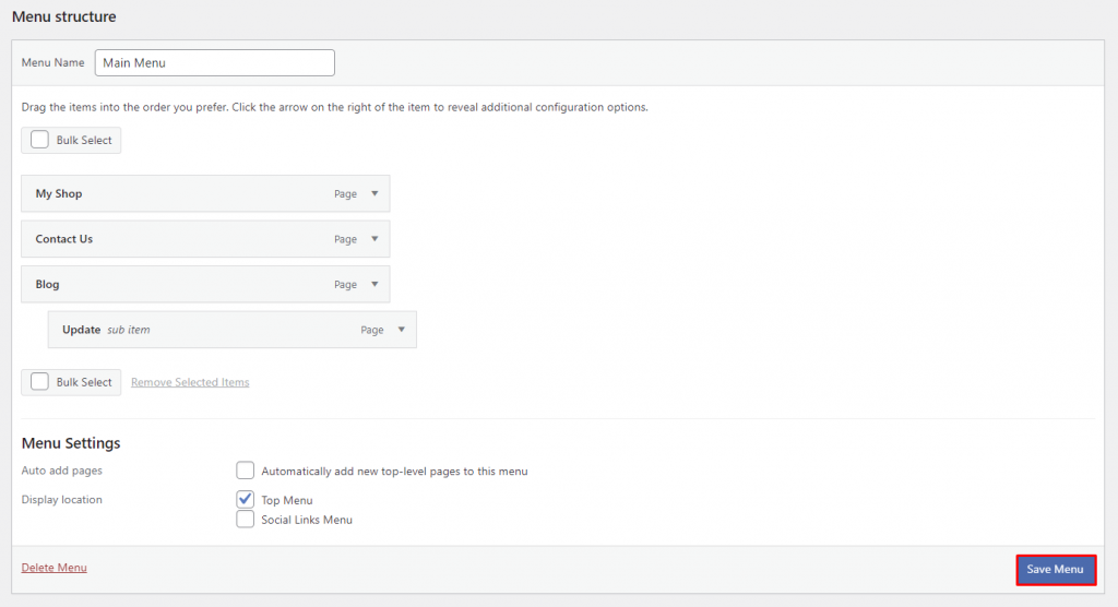 menyusun ulang urutan item menu