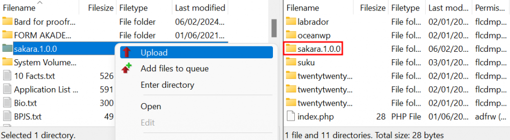 sakara sudah diupload melalui filezilla
