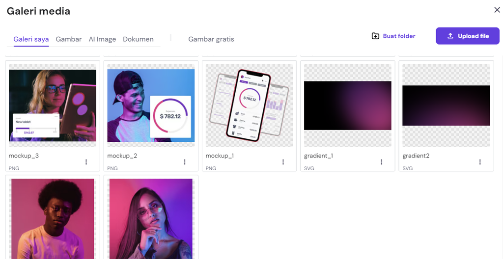 galeri media di website builder hostinger