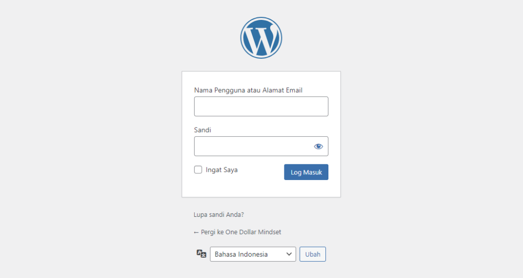halaman awal login wordpress