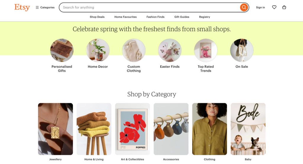 homepage website etsy