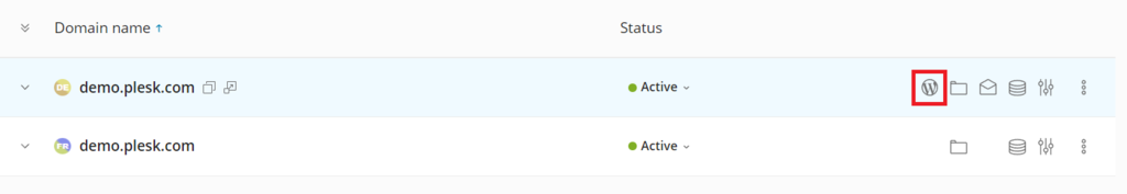 memilih ikon toolkit wordpress di samping domain di control panel plesk