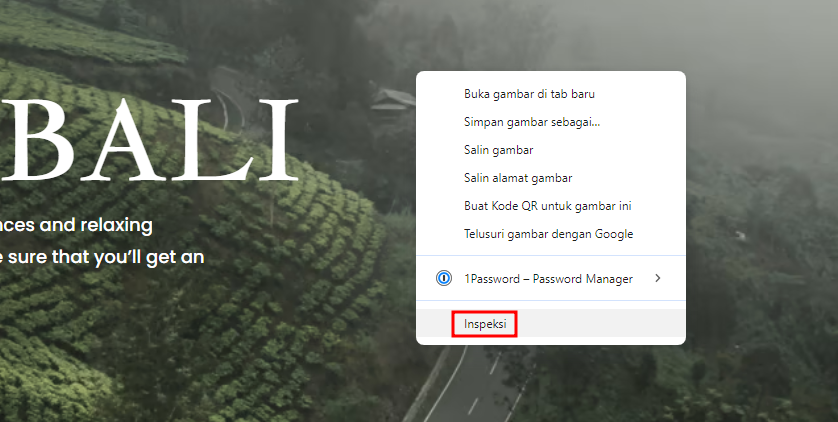 memilih inspeksi di google chrome