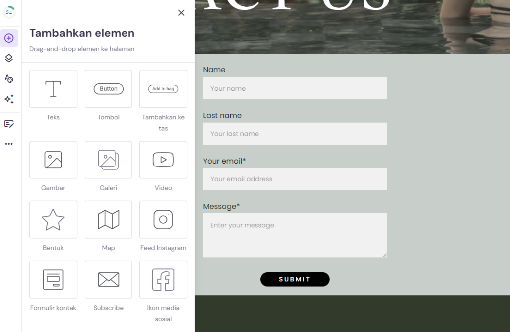 menambahkan formulir kontak di builder