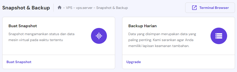 menu buat snapshot untuk backup vps hpanel