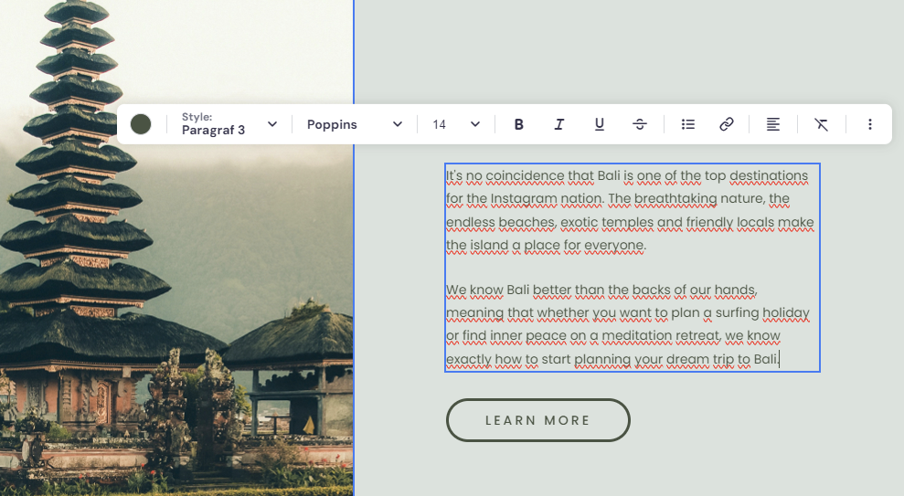 menu edit teks di hostinger website builder