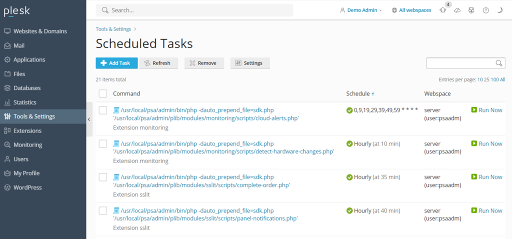 menu konfigurasi cron job Plesk