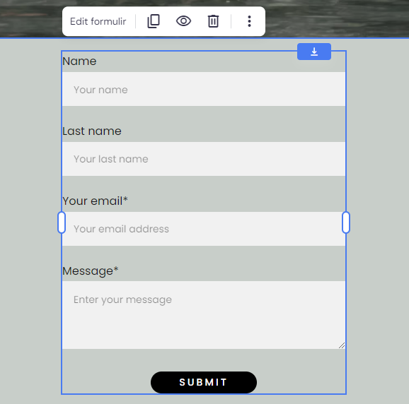 menu pengeditan formulir kontak di builder