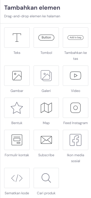 menu sidebar tambahkan elemen di hostinger website builder