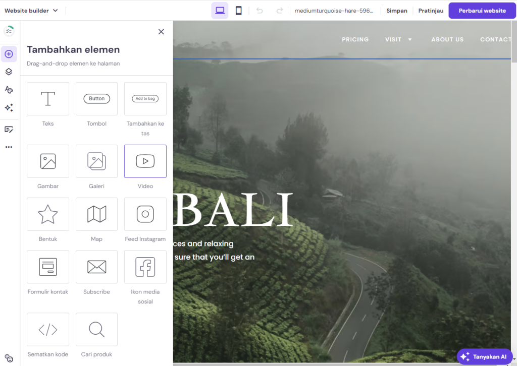 menu tambahkan elemen di builder