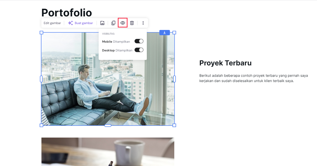 pengaturan visibilitas elemen di website builder