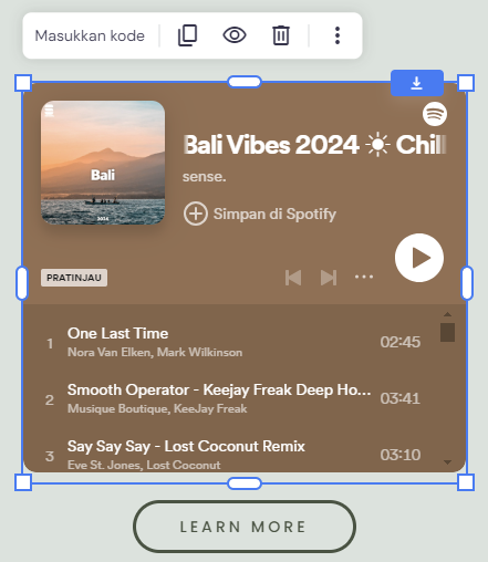 pratinjau sematkan kode menampilkan playlist spotify