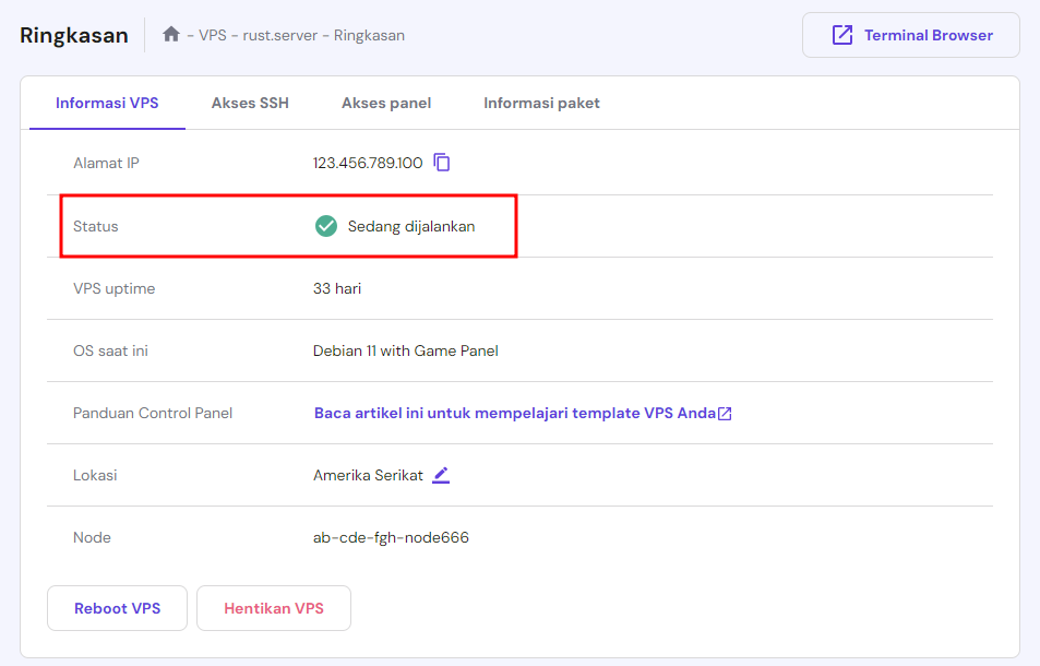 status vps di tab informasi vps hpanel