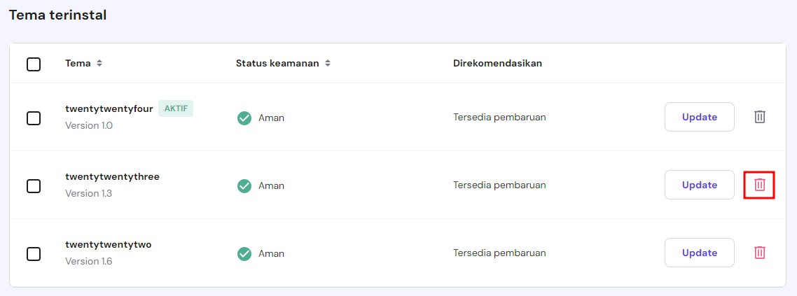 bagian tema terinstal di hpanel