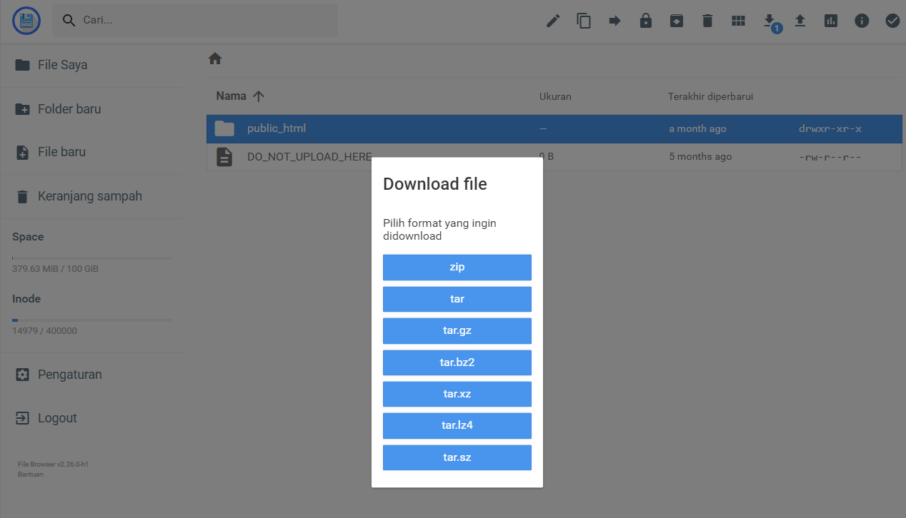 mendownload folder public html di file manager hostinger