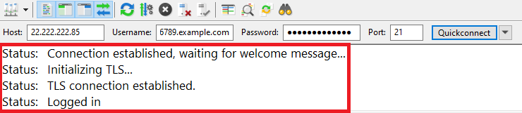 status quickconnect filezilla