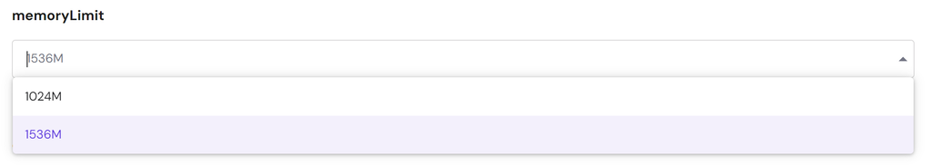 memilih batas memori tertinggi dari drop down memorylimit di hpanel