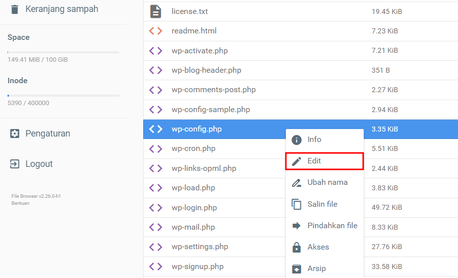mengedit file wp config di file manager hostinger