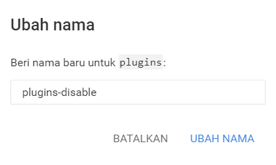 mengubah nama folder plugin di file manager