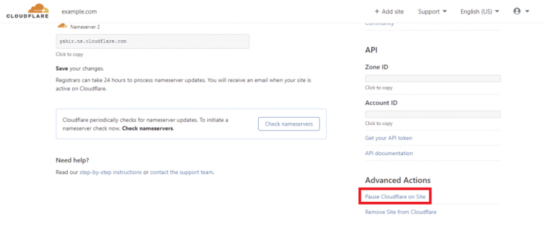 menjeda cloudflare melalui pengaturan tingkat lanjut