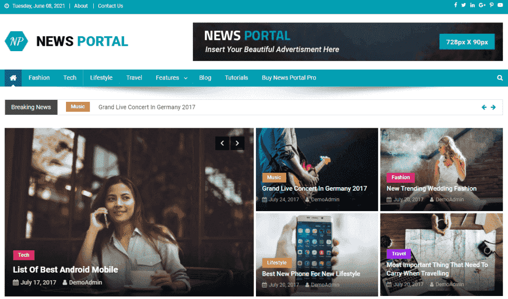 tampilan tema news-portal
