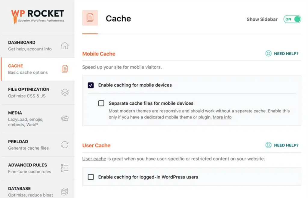 tampilan plugin wp rocket