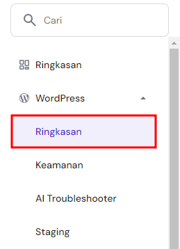 tampilan menu ringkasan wordpress di sidebar kiri hpanel