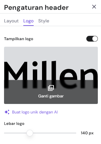 menu untuk mengatur logo pada header website builder