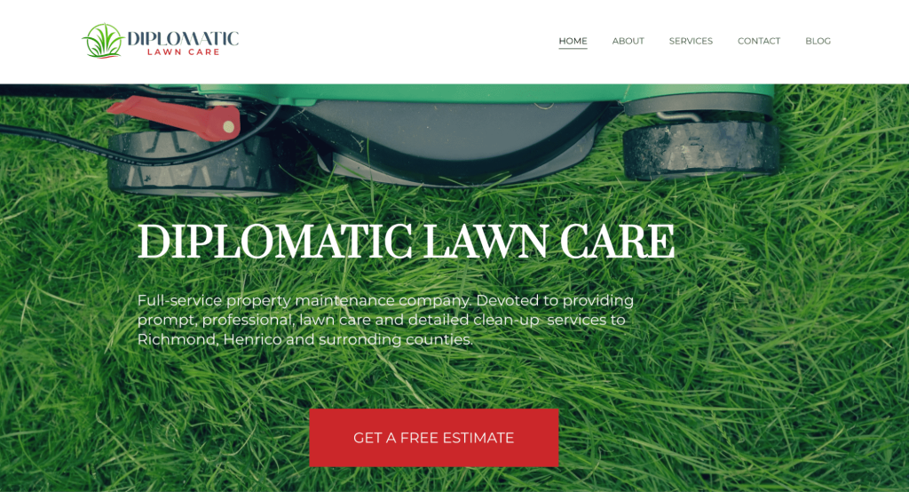 tampilan homepage website diplomatic lawn care