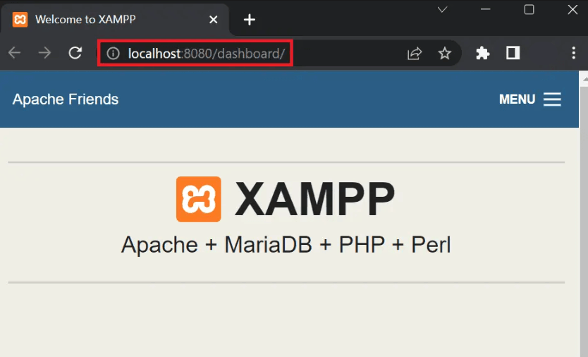 tampilan xampp yang berhasil diakses di browser