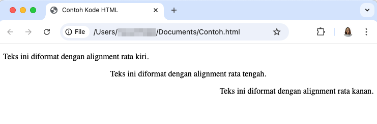 tampilan contoh format alignment teks