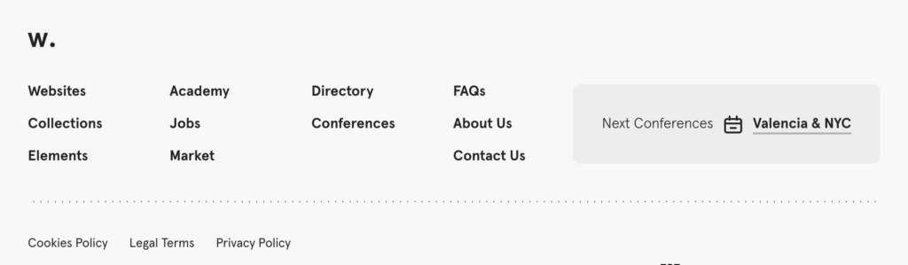 tampilan bagian bawah website awwwards
