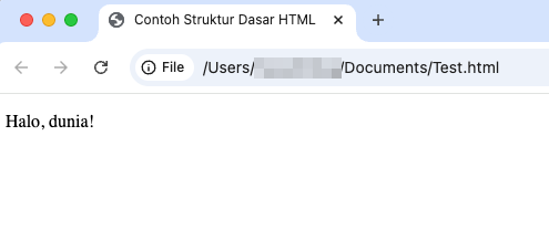 tampilan contoh html halo dunia di chrome