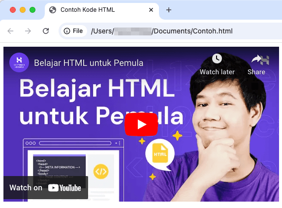 tampilan chrome menunjukkan video youtube yang disematkan menggunakan iframe