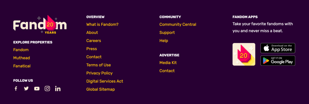 tampilan bagian bawah website fandom