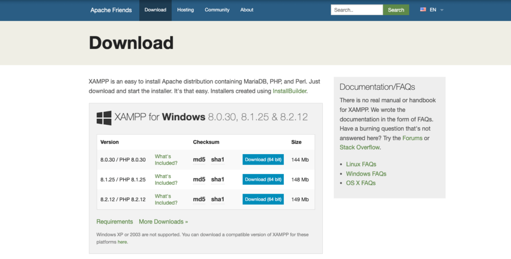 tampilan halaman download xampp di website resmi