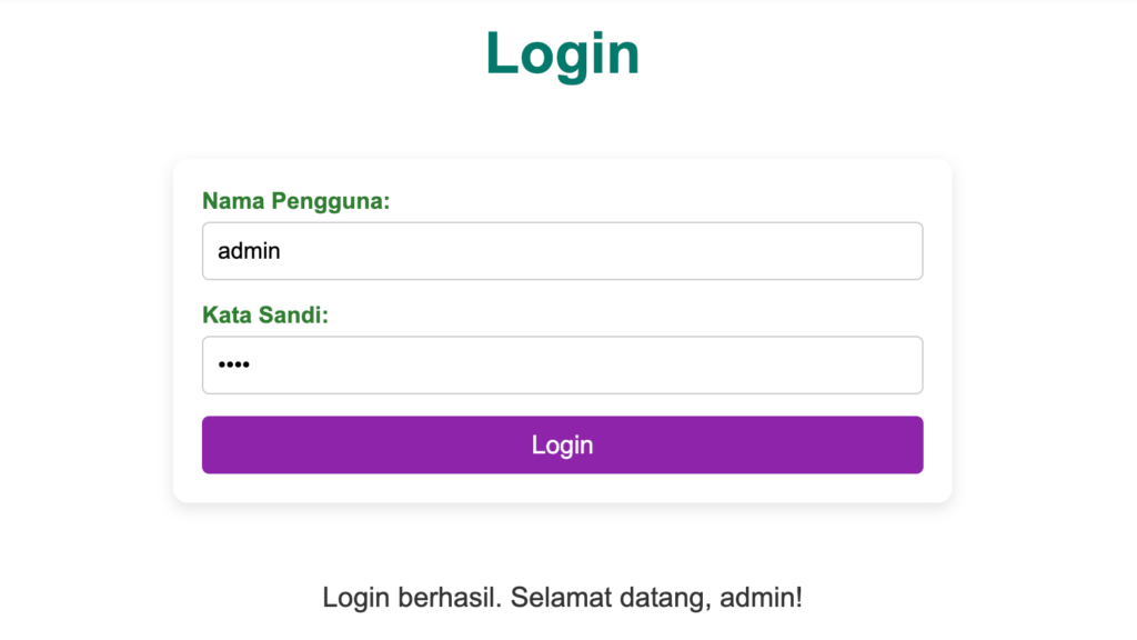 tampilan form login dengan validasi statis untuk membuat website php