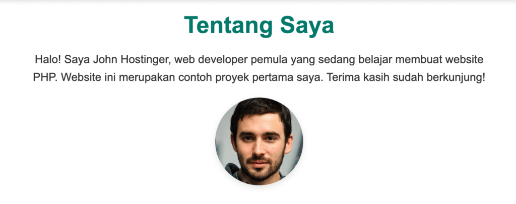 tampilan halaman tentang saya yang dibuat dengan website php
