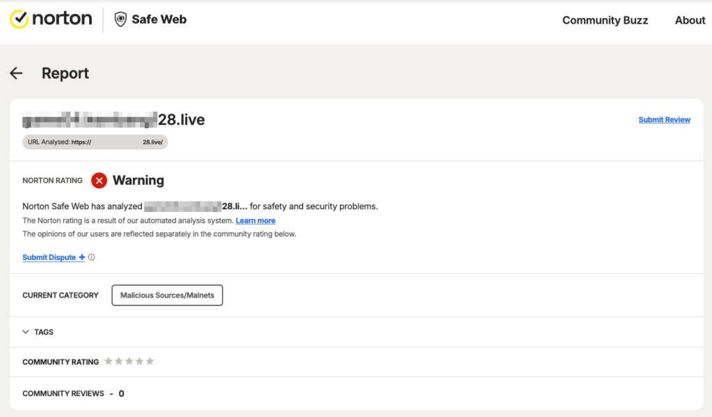 tampilan hasil cek website penipu di norton safeweb
