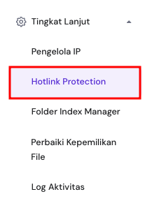 tampilan menu hotlink protection di hpanel