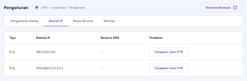 tampilan informasi ipv6 di hpanel vps hostinger
