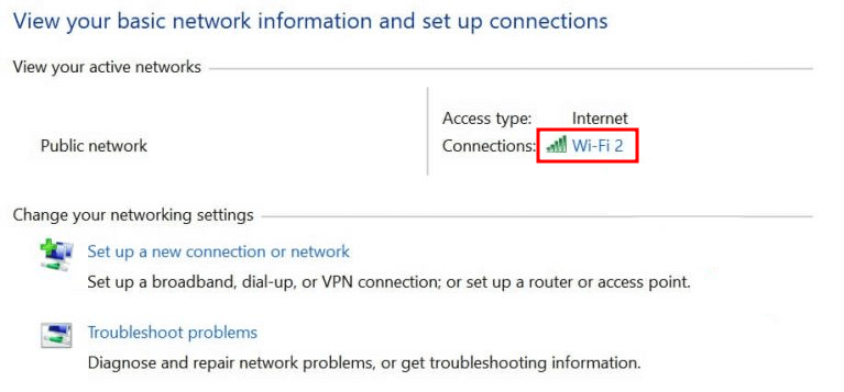 tampilan menu jaringan di control panel windows dengan nama jaringan yang dipilih