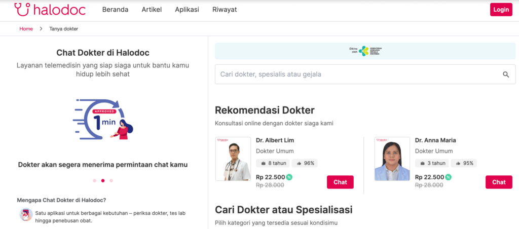 tampilan halaman konsultasi dokter di halodoc