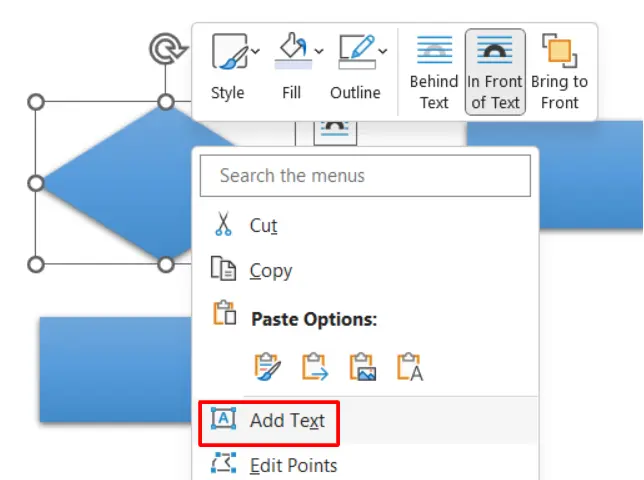 tampilan microsoft word menunjukkan proses menambahkan teks pada bentuk