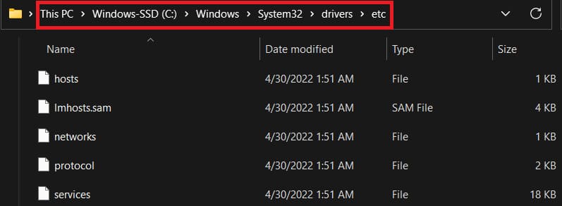 tampilan mengakses folder etc di windows