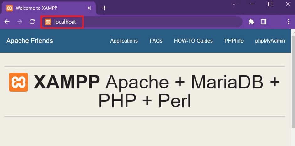 tampilan mengakses localhost di browser chrome